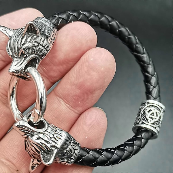 Viikinki riimuhelmi Sudenpää Rannekoru Ruostumaton teräs Nahkarannekoru black style 8