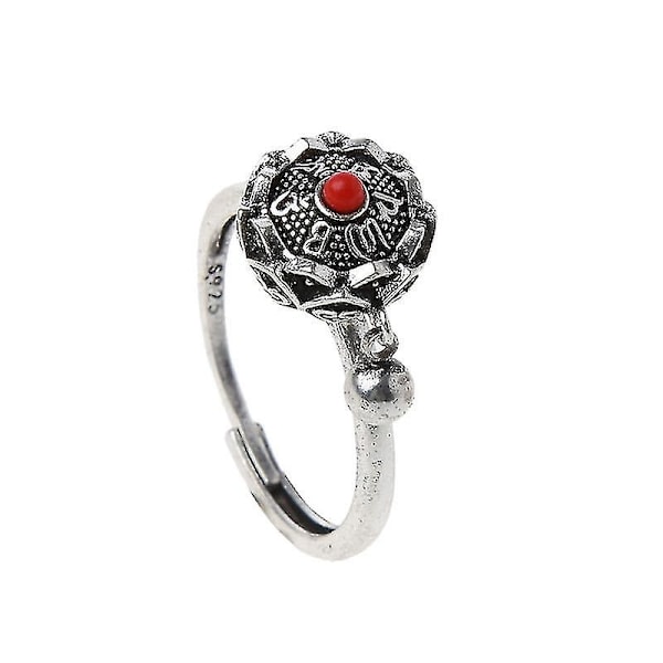 Roterende Ringe Buddhistisk Tibetansk Bønnehjul Ring Om Mantra Finger Ring Held Lotus Blomster Emalleret Roterende Ring Bånd E