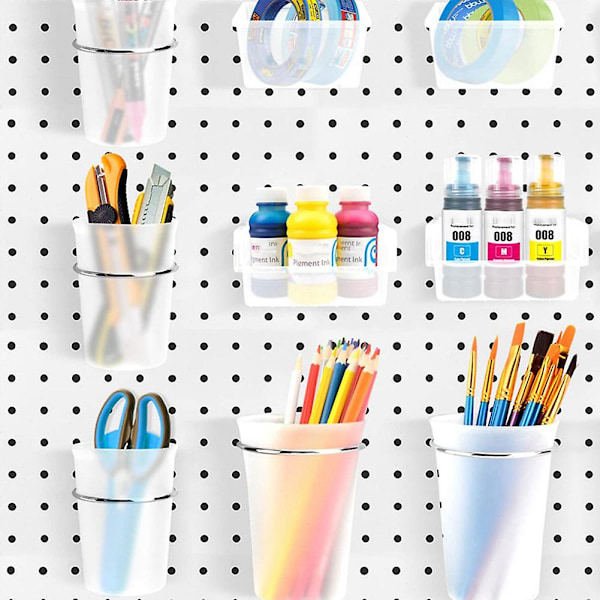 Pegboard-behållare Pegboard-koppar med krokar och öglor 12-pack, Pegboard-organiseringstillbehör, Pegboard T