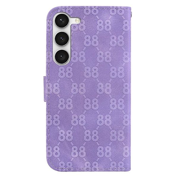 Mobiltelefonskal i läder med dubbla 8-formade präglingar för Samsung Galaxy S23 5g Purple