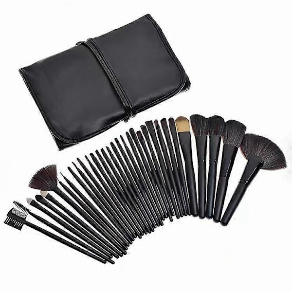 32 professionelle makeup-børster i læderetui sort