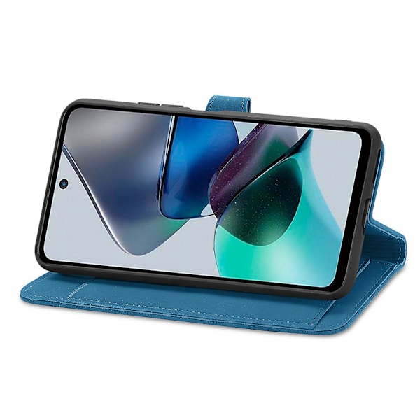 For Motorola Moto G23 4g / G13 4g Blomstermønstret Telefondeksel i Lær med Glidelåslomme Stativ Telefonlommebok Etui Blue