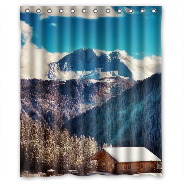 Snow Hill Forest And Blue Clouds Sky Shower Curtain Bathroom Decor Curtain 150x180 Cm