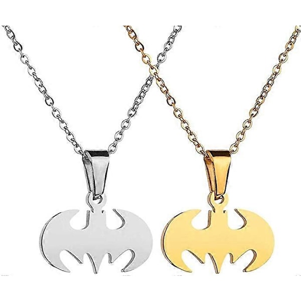 Fladdermus Hängsmycke Halsband Kirurgiskt Rostfritt Stål Allergivänligt Superhjälte Halsband för Barn och Batman-älskare Silver gold