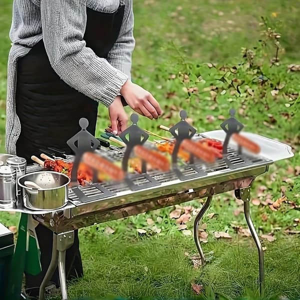 4-delt bærbart pølsegrill- og grilltilbehørssett i rustfritt stål Humanoid Version