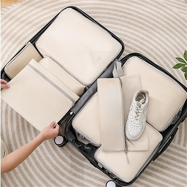 6-pack Kompressionspackningskuber för resor, Ultralätta packningsorganisatörer för resväska & ryggsäck BEIGE STYLE 1