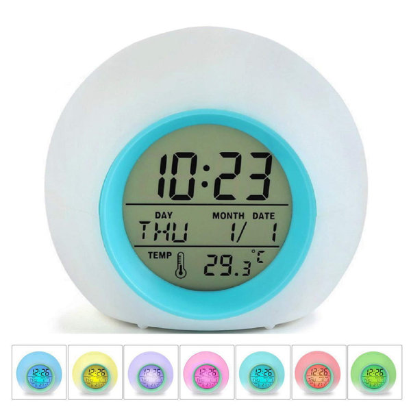 Kids Alarm Clock, Digital Display Alarm Clock/7 Color Changing Night Light, Sleep Timer for Boys and Girls Bedroom, Temperature Display and Calendar