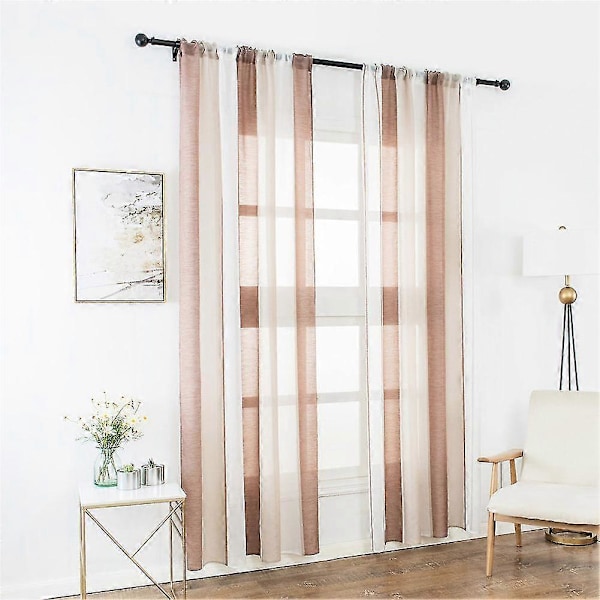 Fönstergardin Randig 100x200cm Tyll Voile Mode För Hem Kök Rum Sovrum Beige
