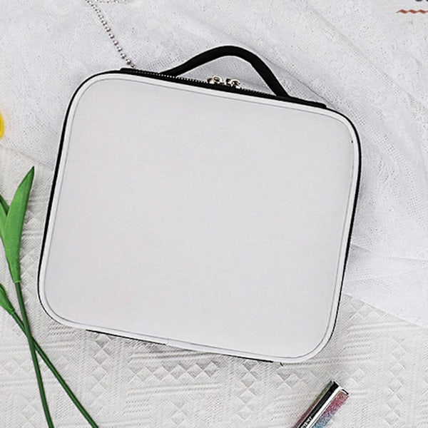 Makeup-kuffert med Justerbar Lysstyrke LED-Spejl Kosmetik Rejsetaske Justerbare Skillevægge Toilettaske White