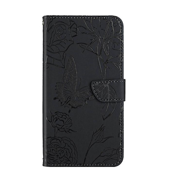 For Samsung Galaxy A05 Skin Feel Butterfly Præget Flip Læder Mobiltelefon Etui Black