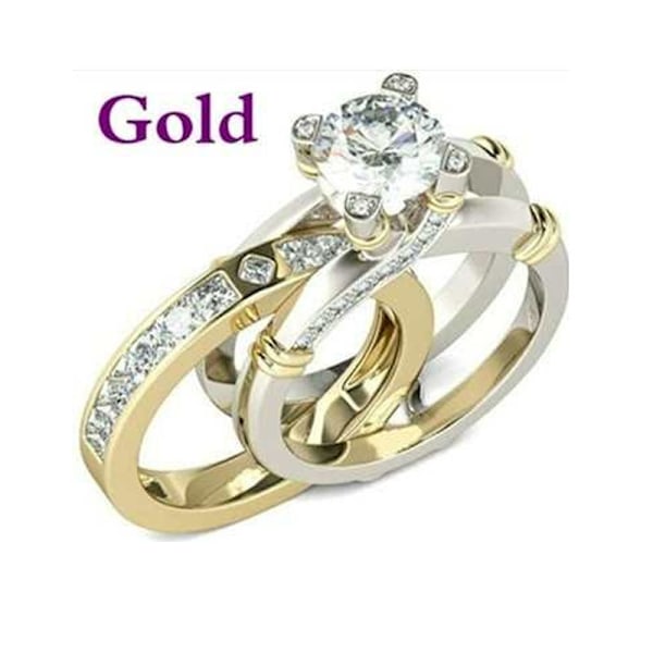 2-i-1 Kreativ Kombinationsringsats Med Zirkon Och Mångsidig Mode Ring Gold two-tone No. 6