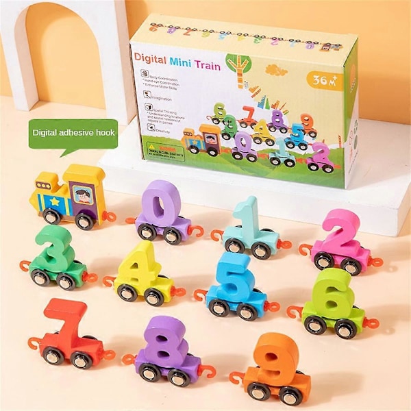 Magnetisk Digitalt Tog Byggeklodser Samling Bil Pædagogisk Børn Træ knot magnetic digital train 11 pcs