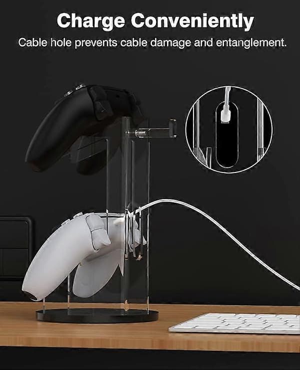 Spilcontroller Stativ/Hovetelefon Stativ, 2-i-1 Akryl Universal Stativ, Velegnet til PS4 PS5 Xbox One Xbox Series Stativ Spil Tilbehør, Controller He white