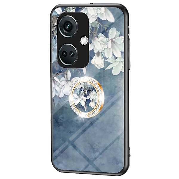 For OnePlus Nord CE3 5G Case Flower Pattern Tempered Glass Kickstand Phone Cover