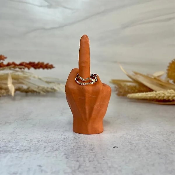 Sjov Langfinger Ringeholder, Marmorstruktur Resin Spoof Langfinger Smykke Display Stativ Til Ringe Organizer Sjov Smykkebakke Orange
