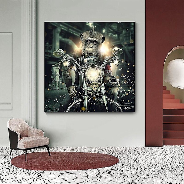 Hauska apina tupakoimassa sikaria purukumi juliste kangas maalaus eläin koira moottoripyörä seinätaide olohuoneen sisustus Cuadros   Dexterity Games 40x60cm No Frame 2