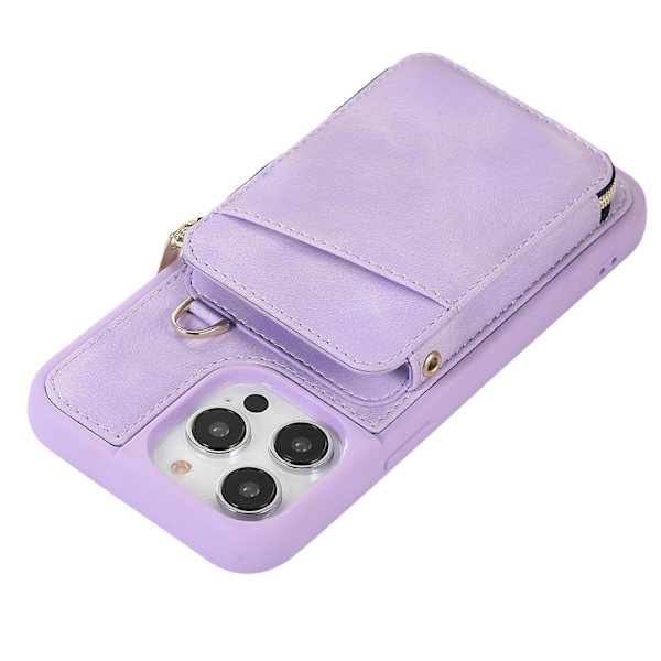 För Iphone 15 Pro Max Dragkedja Plånbok Telefonfodral Stativ Pu Läderbelagd Tpu-fodral Purple