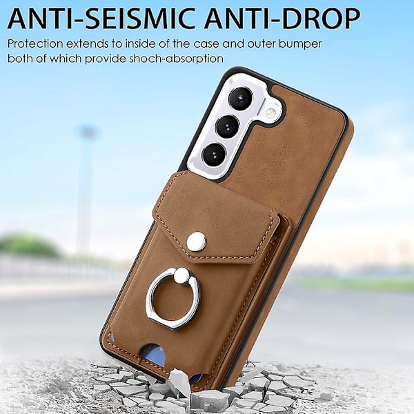 For Samsung Galaxy S23 Ultra 5g Elektroplettering Skin-følelse Lær Ring Kort Lommebok Mobiltelefonveske Brown