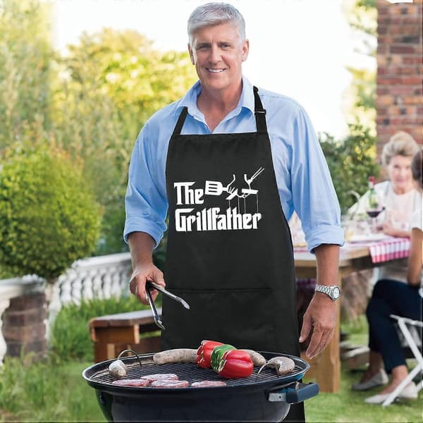 The Grillfather Sjove Forklæde med 2 Lommer til Mænd Kvinder BBQ Grillning Justerbar Bib Sorte Forklæder Gi
