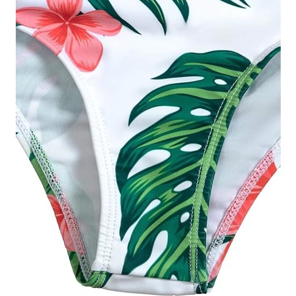 Naisten trooppinen kukkainen korkeavyötäröinen rantakimono-uimapuku, 3-osainen uimapuku, pehmustettu bikini-uimapuku Green Pink Floral L