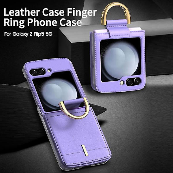 Læder Shockproof Mobiltelefon Cover til Samsung Galaxy Z Flip5 med Ringholder Purple
