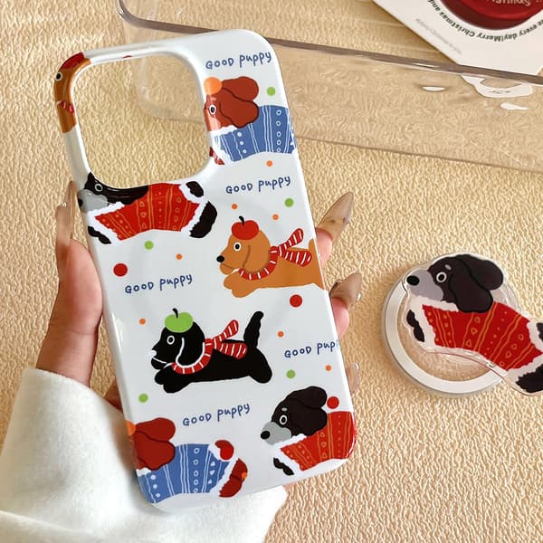 Til iPhone 15 Etui Blank Design Magnetisk Telefon Bagside Cover Doodle Hvalp Design