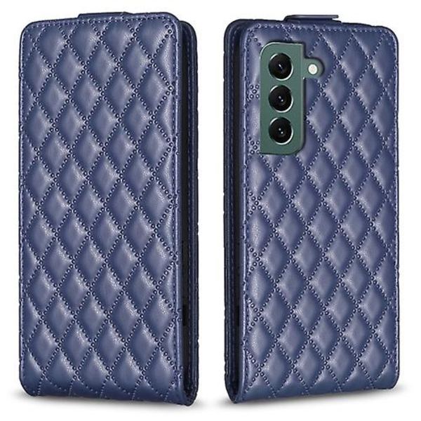 Mobiltelefonskal i läder med vertikalt flipp för Samsung Galaxy S22+ 5g Diamond Lattice Blue