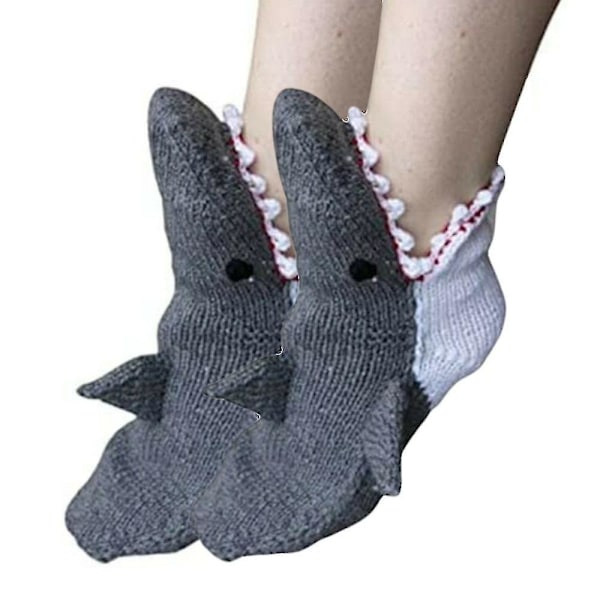 Unisex Julstrumpor i Stickad Design med Djurmönster, Snygga Mid-Calf Strumpor, Julgåva Shark
