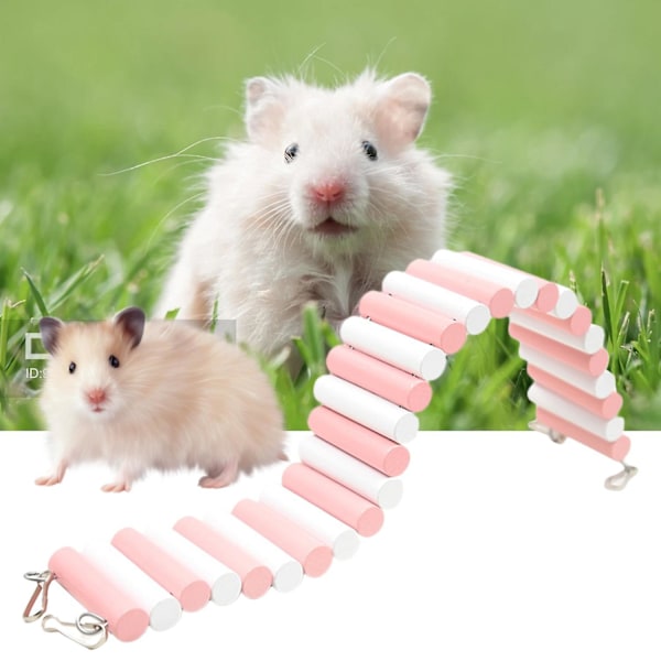 Liten djurleksak träningsleksak burtillbehör hamster klätter stege bro leksak husdjur gömställe Pink & White 40 cm