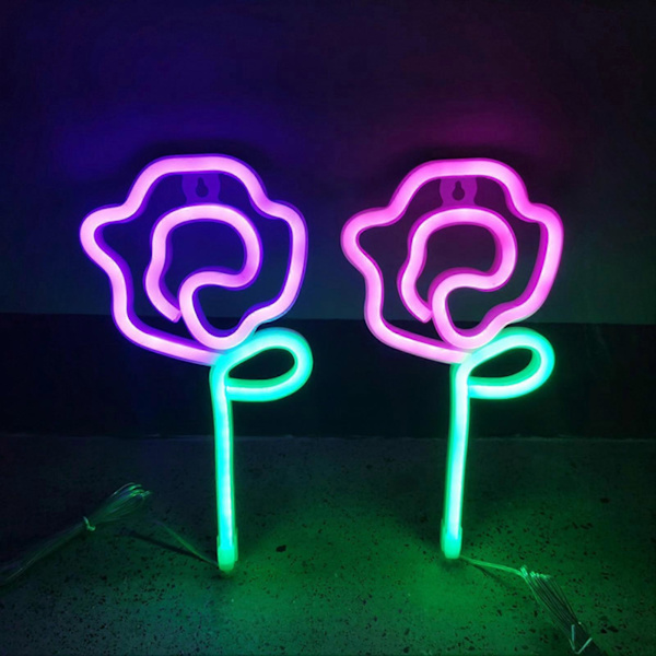 Neonljus Färgglad Rosblomma LED Väggdekoration Neon Skylt Heminredning Julgåva för Rum D