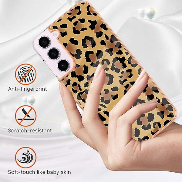 Samsung Galaxy S23 5g:lle sähköpinnoitettu marmori kaksoispuolinen Imd-matkapuhelinkotelo Leopard Print