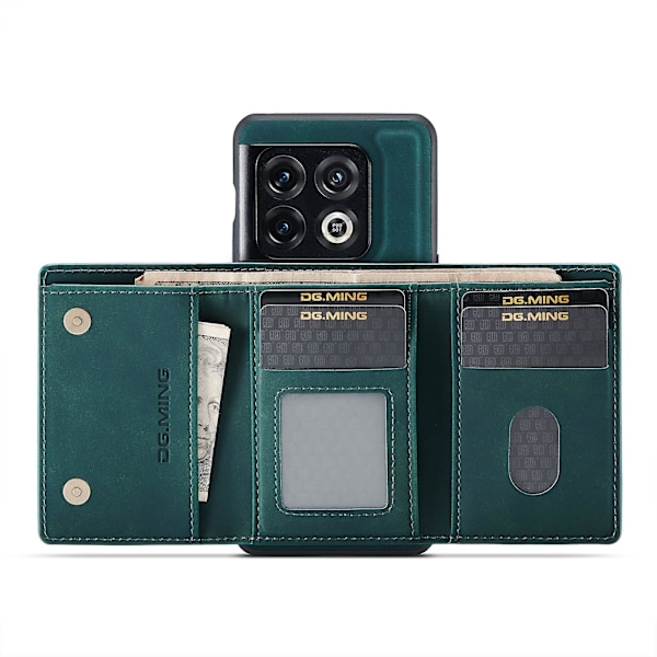 Dg.ming M1-serie til Oneplus 10 Pro 5g Magnetisk adsorption 2-i-1 pung Pc+tpu+pu læder telefon drop-proof etui med kickstand Green