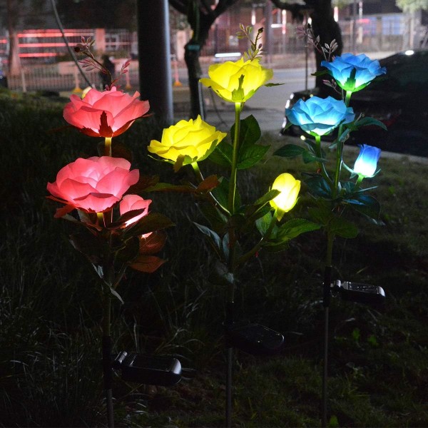 LED ruusu aurinkokukkavalot ulkokäyttöön koristeelliset puutarhavalot puutarhapihalle hautamaljakko kukkakoristelu vaaleanpunainen Pink