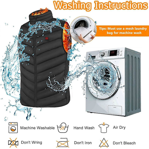 Lett Smart Oppvarmet Vest Termisk Oppvarmet Vest med 9 Oppvarmede Soner for Vinter (Ingen Powerbank)
