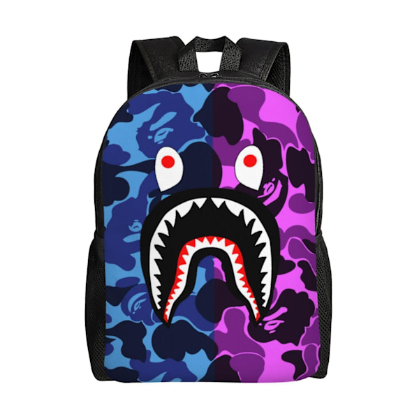 Unisex Bape Shark Camo -reppu, koululaukku, kirjalaatikko, rento päiväretkireppu