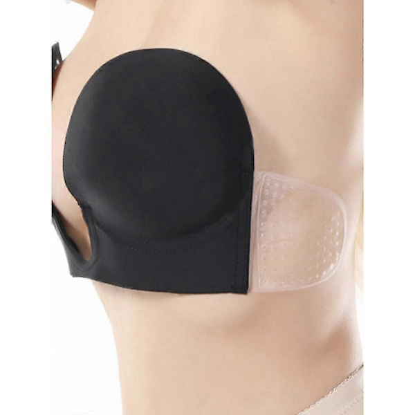 Olkaimeton rintaliivit selkämyksellinen push up itseliimautuva rintaliivit näkymätön plunge stick on rintaliivit Black-B Cup