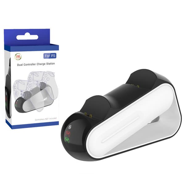 Dobbel lader med LED for PS5-kontroller, hvit