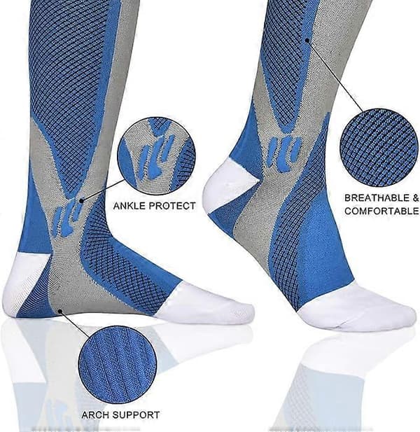 3 par kompressionsstrømper til mænd og kvinder, elastiske strømper whiteandblackandblue L-XL