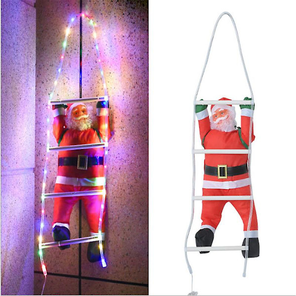 Mimigo USB Vattentät LED-Glödande Stege Tomtefigur Julgranspynt Tomte som Klättrar på Stege för Inomhus eller Utomhus Juldekoration för Nyårsfest