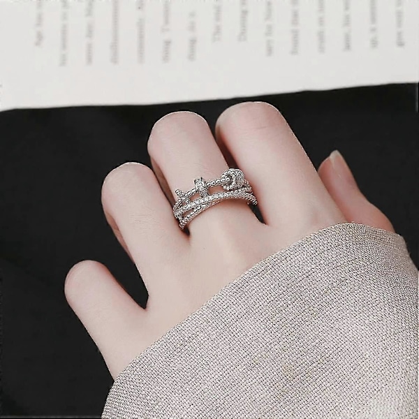 Till Min Dotter Fidget Ring För Ångest - Fidgetringar För Ångest För Kvinnor Justerbar Stackbar Ångestlindrande Regnbågsfidgetring Smycken Presenter silver
