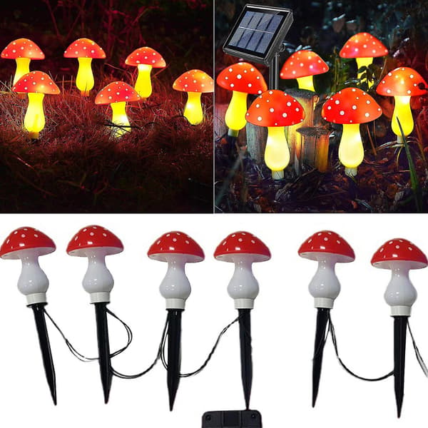Utendørs LED solcelledrevne hageplen bakkeplugg vanntette sopplysslyssnorer Red