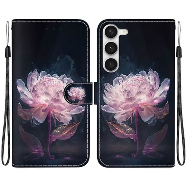 Mobiltelefonskal i läder med kristalltextur och färgad teckning för Samsung Galaxy S23 5g Purple Peony