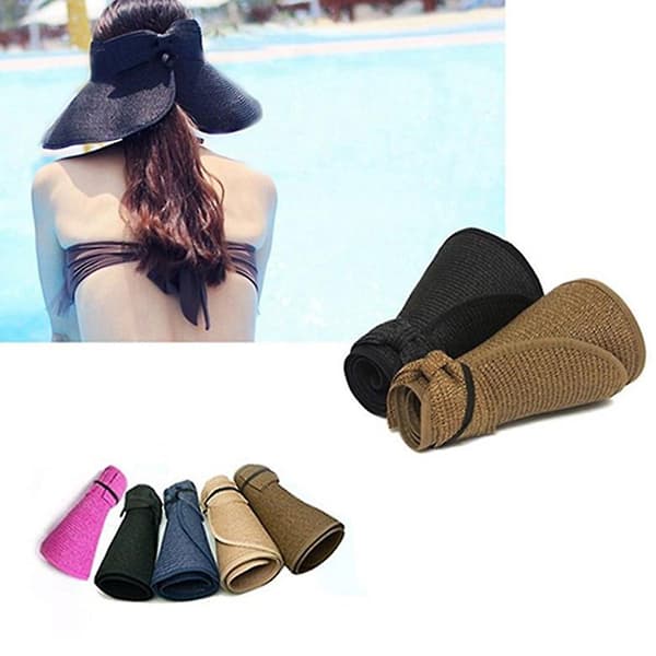 Solhatt Foldable Bred Brede Krem Elegant Jenter Sommer Bøtte Solhatt for Utendørs Black