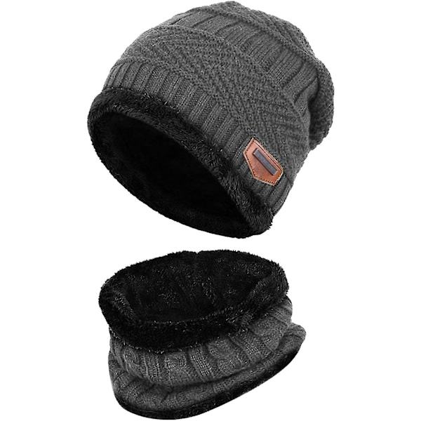 Vintermössa och Halsduk Set för Barn, Stickad Mössa med Fleecefoder, Casual Stickad Mössa
