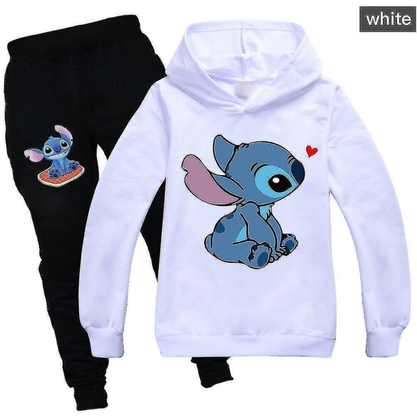 Lilo Stitch verryttelypuku 2 kpl hupullinen huppari housujen set Lasten urheiluasut White 170 cm