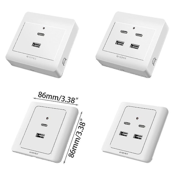 USB Vägguttag Typ C USB Väggladdare Uttag 18W 220V USB Uttag Kontakt 2 surfaces mounted