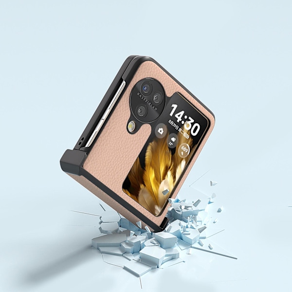 Abeel för Oppo Find N3 Flip 5g gångjärnsskyddsfodral äkta kohudsbakskydd Gold