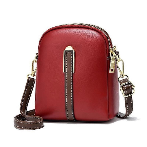 Liten Crossbody-väska i Läder, Mobilväska, Mini Handväska att Hänga Över Axeln red