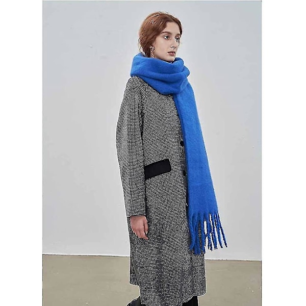 Stor Chunky Sjal Farverig Kashmir Følelse Oversized Sjal Tæppe Blød Stor Uld Shawl Tyk Vinter Varmt Kvinder Bright Blue