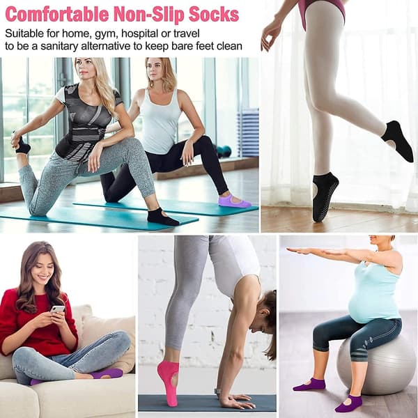 Yogasockor för Kvinnor Halksäkra Sockor, 6 Par Acsergery Present Klibbiga Sockor Med